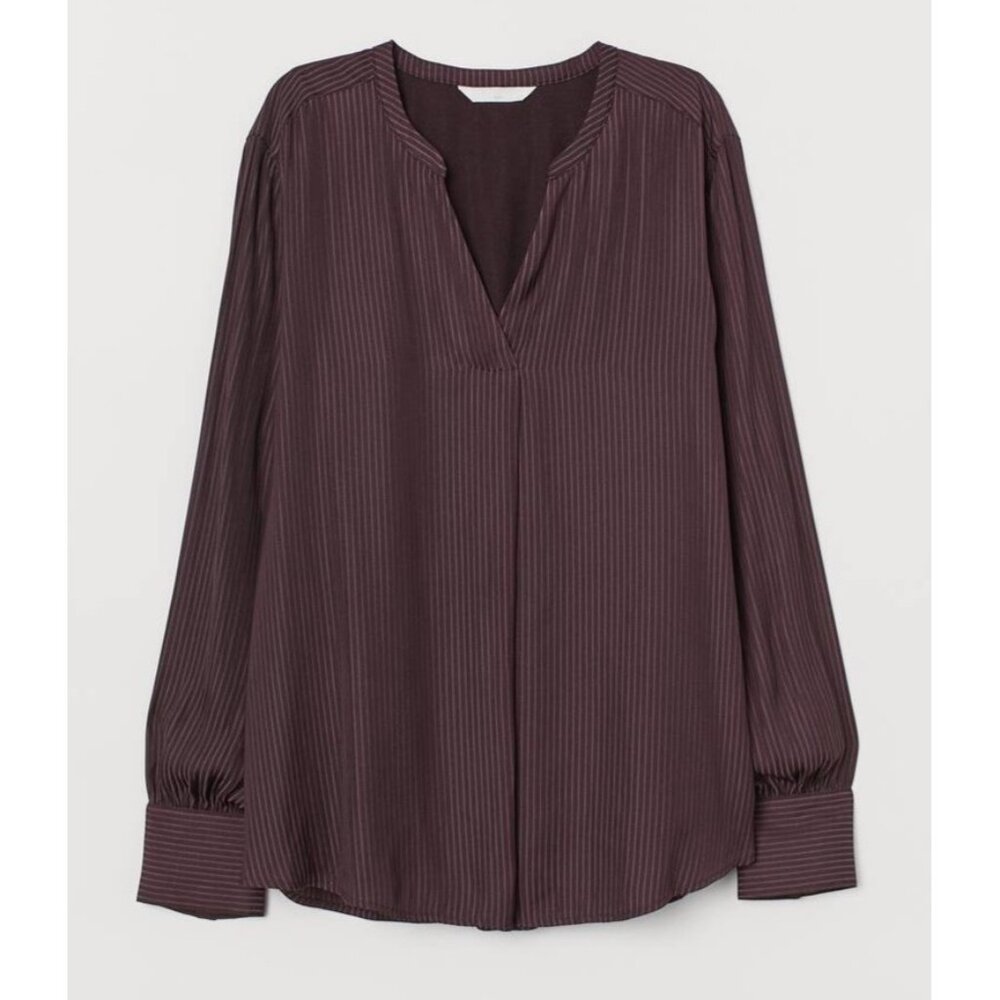 HM MAMA Nursing Blouse Burgundy Pinstripe Maternity Workwear Top Small L1